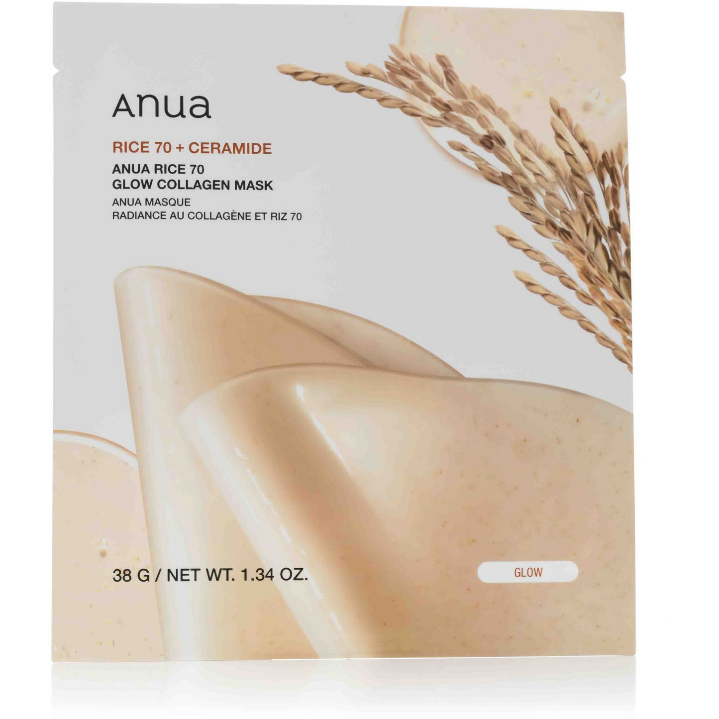 ANUA Rice 70 Glow Collagen Mask 4× 38 g